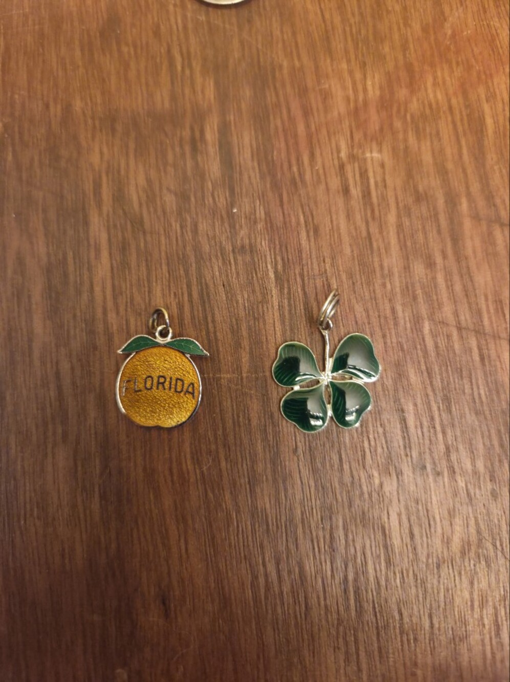 Florida Orange and Green Clover Enamel Charm, Vintage